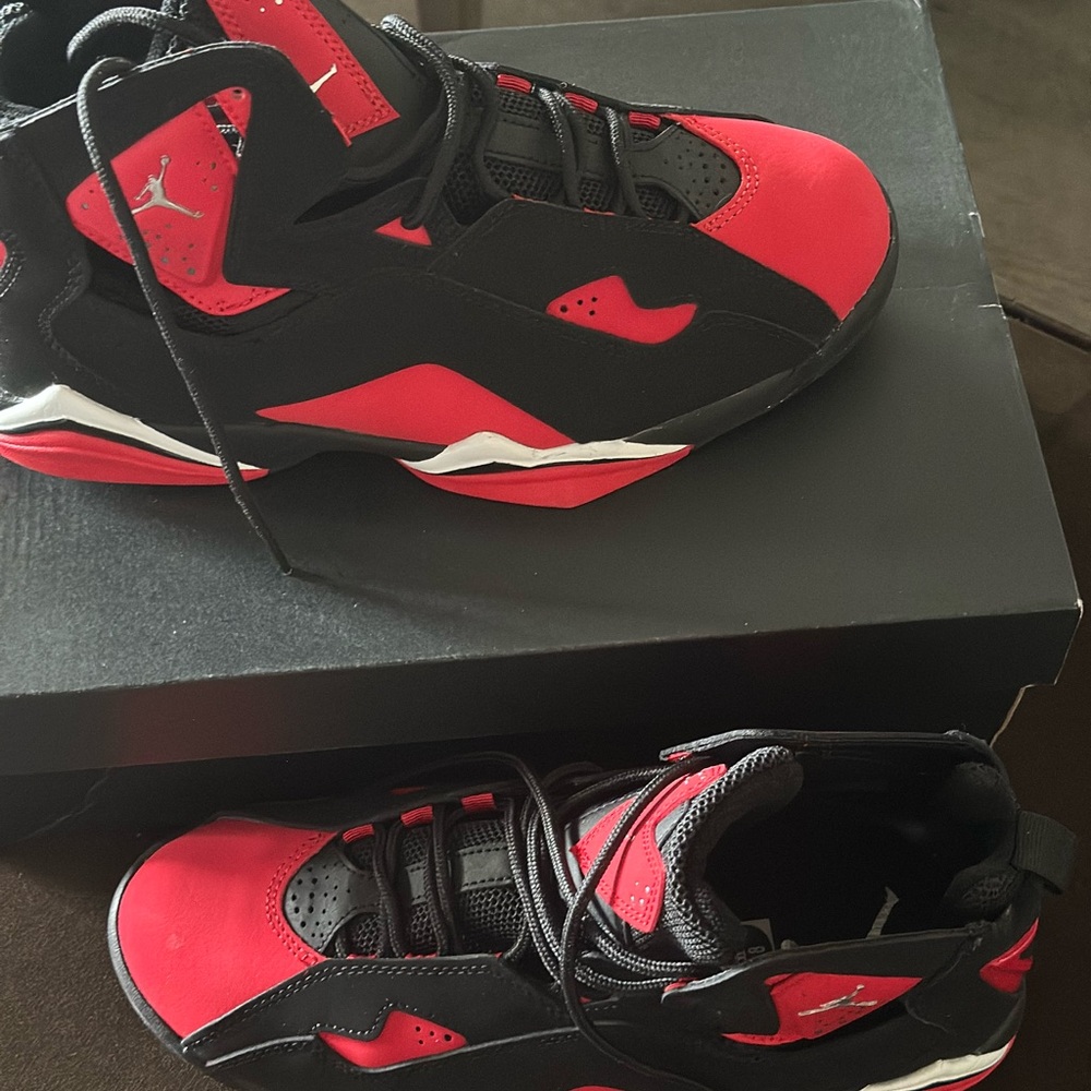 Men size 8 brand new red and black Jordans,